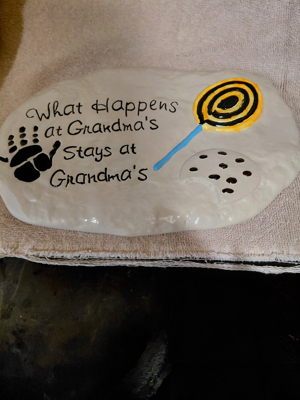 Hand-Painted Grandma Ceramic Plaque in White with Yellow Accent